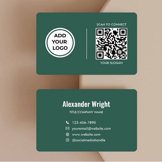 Carte de visite avec code de scan vert forêt