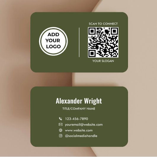 Carte de visite avec code de scan vert olive