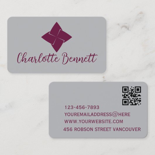 Carte de visite avec code QR | Design moderne gris (Devant / Derrière)