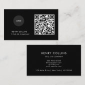 Carte de visite avec code QR | Design moderne noir (Devant / Derrière)