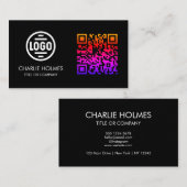 Carte de visite avec code QR | Design moderne noir (Devant / Derrière)