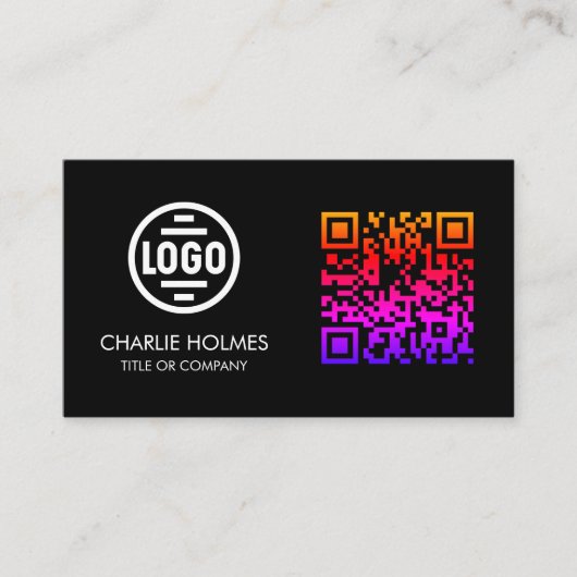 Carte de visite avec code QR | Design moderne noir (Devant)