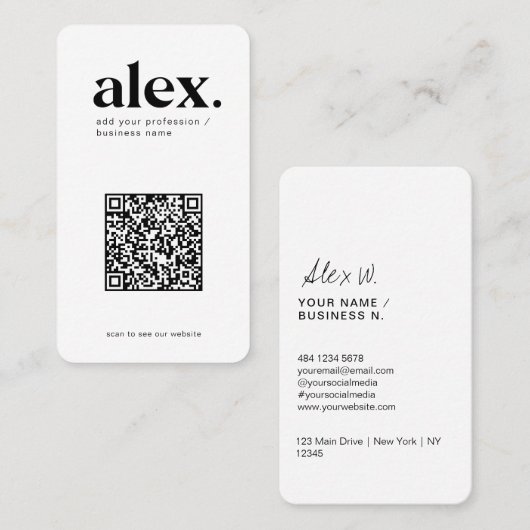 Carte de visite avec code QR en noir et blanc mode (Devant / Derrière)