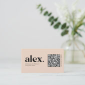 Carte de visite avec code QR et logo rose moderne (Debout devant)