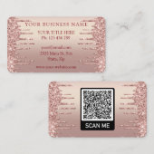 Carte de visite avec code QR et paillettes Rose Go (Devant / Derrière)