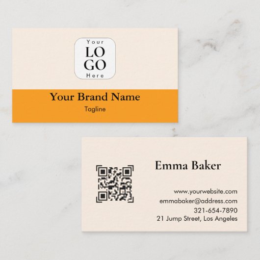 Carte de visite avec code QR Logo jaune orange mod (Devant / Derrière)