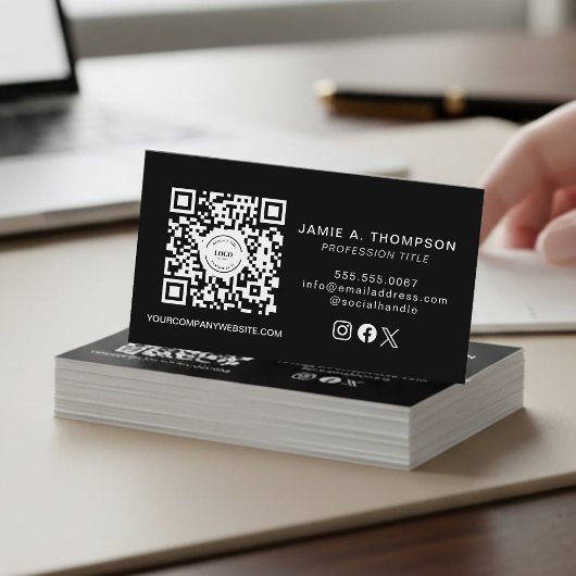 Carte de visite avec code QR Logo moderne noir
