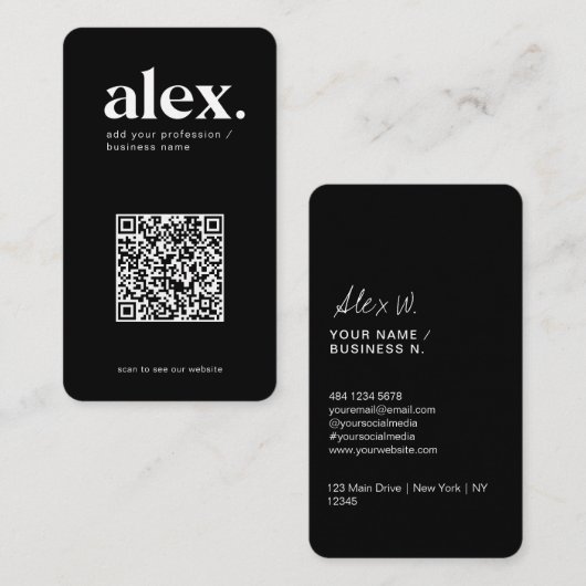 Carte de visite avec code QR logo noir et blanc mo (Devant / Derrière)