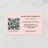 Carte de visite avec code QR pour coiffeur Rose Br (Dos)