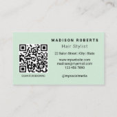 Carte de visite avec code QR pour coiffeur vert éc (Dos)