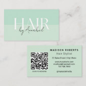 Carte de visite avec code QR pour coiffeur vert éc (Devant / Derrière)