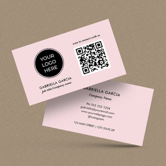 Carte de visite avec code QR rose moderne