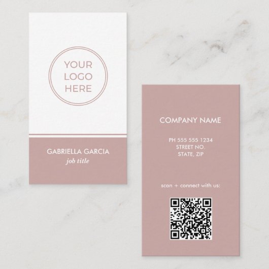 Carte de visite avec code QR scannable rose atténu (Devant / Derrière)