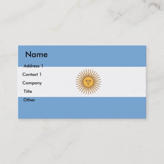 Carte de visite avec drapeau de l'Argentine (Devant)