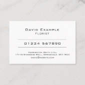 Carte De Visite Avec la photo du titulaire. Vendeur de fleurs ou f (Dos)