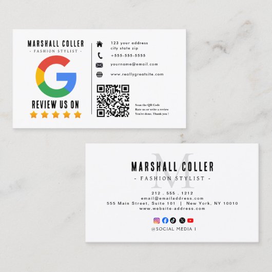 Carte de visite avec lien QR Code pour avis Google (Devant / Derrière)
