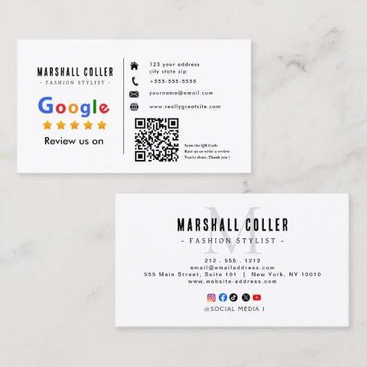 Carte de visite avec lien QR Code pour avis Google (Devant / Derrière)