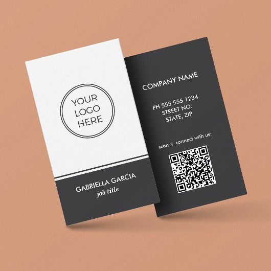 Carte de visite avec logo Code QR Gris Contemporai