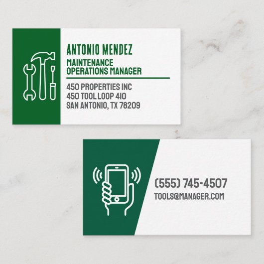 Carte de visite avec logo de marteau de maintenanc (Devant / Derrière)