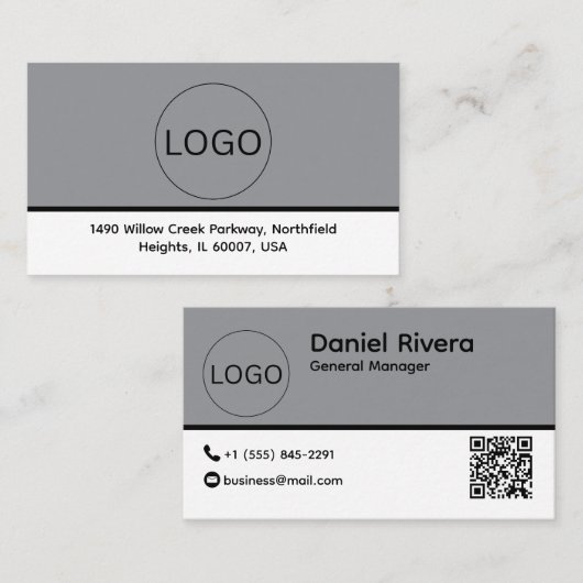 Carte de visite avec logo personnalisé et code QR (Devant / Derrière)
