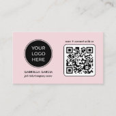 Carte de visite avec logo rose et code QR (Devant)