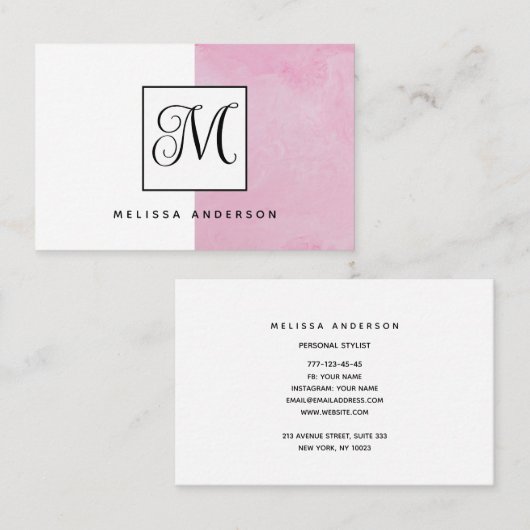 Carte de visite avec monogramme et arrière - plan. (Devant / Derrière)