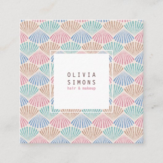 Carte de visite avec motif de coquillages rétro. (Devant)