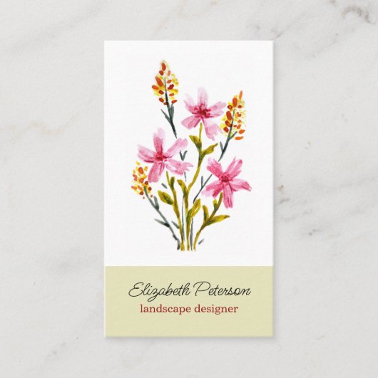 Carte de visite avec motif de fleurs d'aquarelle. (Devant)