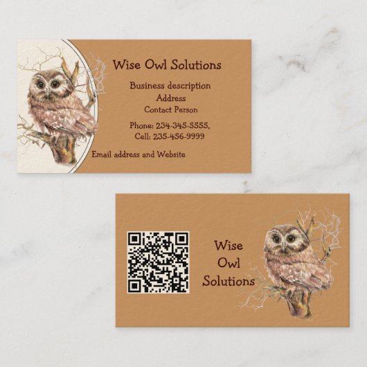 Carte de visite avec QR Code personnalisé Wise Owl (Devant / Derrière)