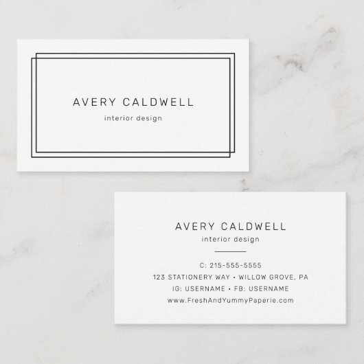 Carte De Visite AVERY Modern Minimalist Double Frame (Devant / Derrière)