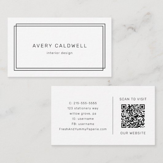 Carte De Visite AVERY Modern Minimalist Double Frame QR Code (Devant / Derrière)