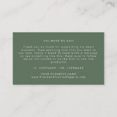 Carte De Visite AVERY Rustique Cadre Double Vert Foncé Merci (Dos)