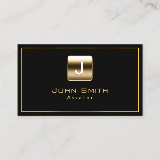 Carte De Visite Aviator Modern Gold Logo Élégant noir (Devant)