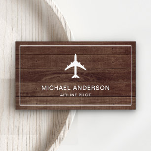 Carte De Visite Avion à réaction en bois rustique Pilote de ligne