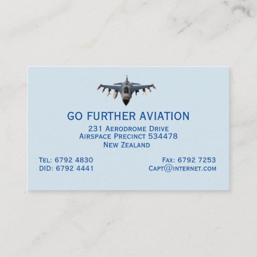 Carte De Visite Avion de chasse (Dos)
