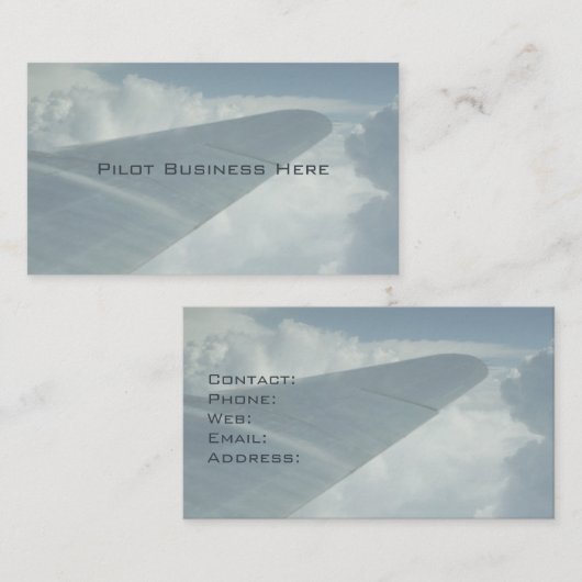 Carte De Visite Avion pilote Aile d'avion dans les nuages Volant a (Devant / Derrière)