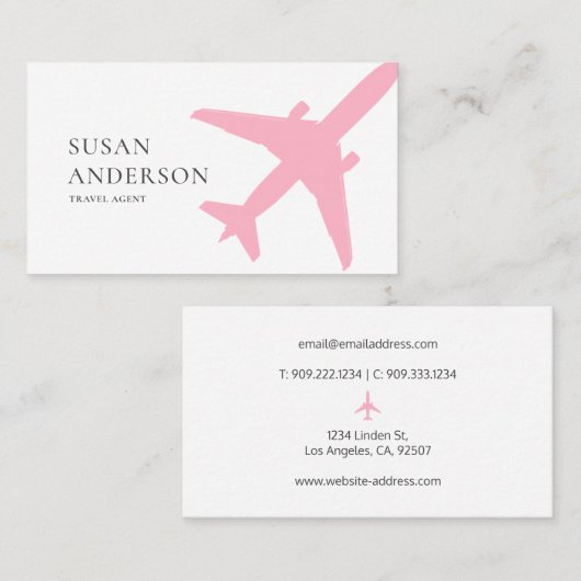 Carte De Visite Avion rose (Devant / Derrière)
