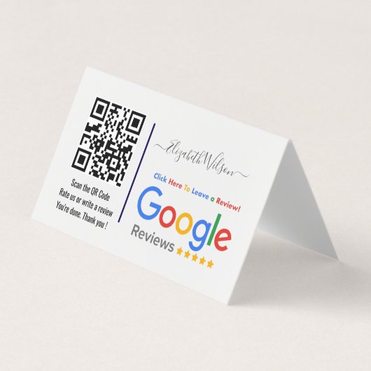 Carte De Visite Avis Google avec lien de code QR (Devant)