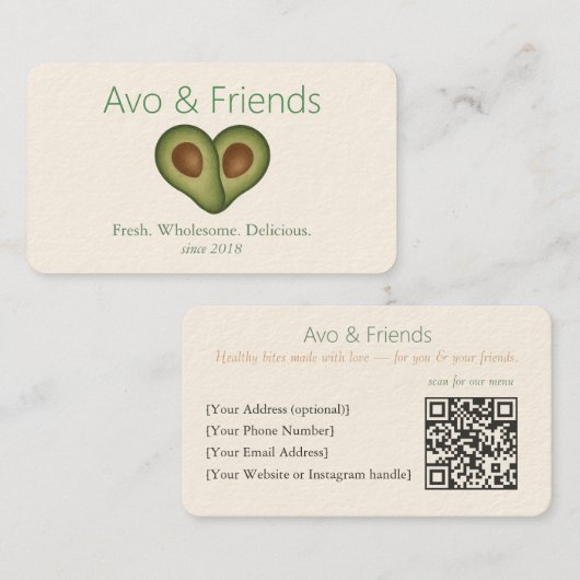 Carte De Visite Avo et amis | Logo Avocado Aliments sains - (Devant / Derrière)