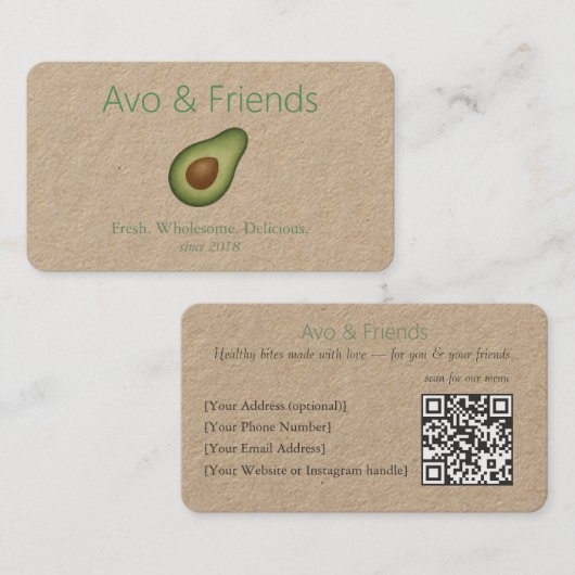 Carte De Visite Avo et amis | Logo Avocado Aliments sains - (Devant / Derrière)