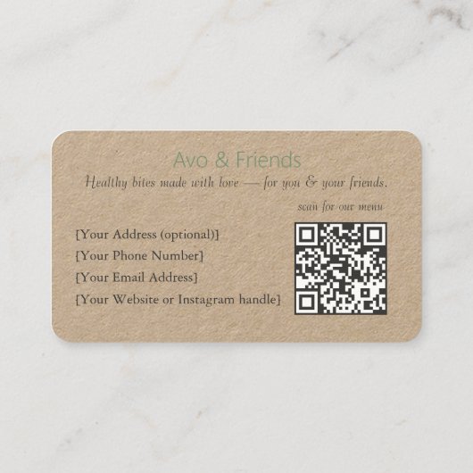 Carte De Visite Avo et amis | Logo Avocado Aliments sains - (Dos)