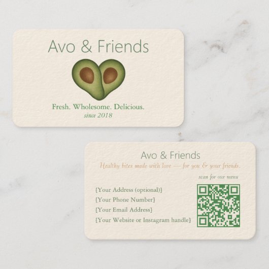 Carte De Visite Avo et amis | Logo Avocado Aliments sains - (Devant / Derrière)