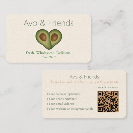 Carte De Visite Avo et amis | Logo Avocado Aliments sains - (Devant / Derrière)