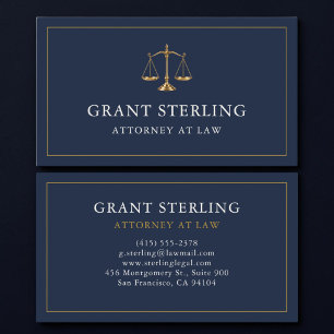 Carte De Visite Avocat à la loi bleu marine or professionnel