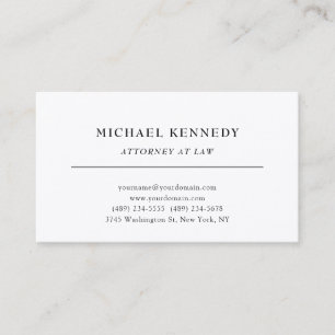 Carte De Visite Avocat à la loi Minimaliste classique Pro Soie