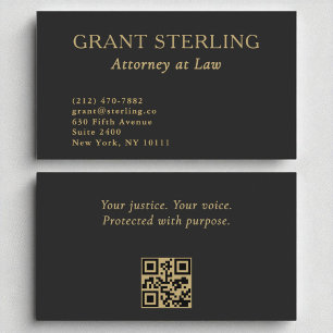 Carte De Visite Avocat à la loi Minimum Black Gold QR Code
