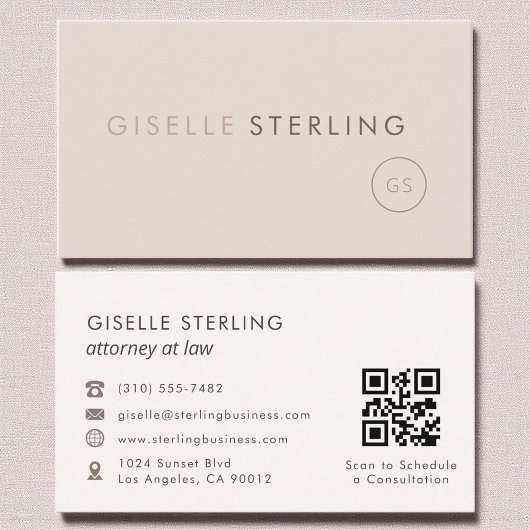 Carte De Visite Avocat à la loi QR Code Blush Pink Luxe