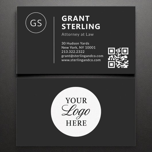 Carte De Visite Avocat à Law Black White Logo QR Code