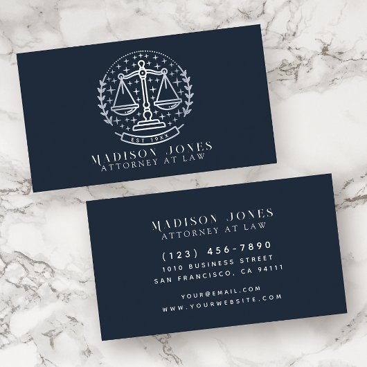 Carte De Visite Avocat à Law Blue et Silver Lawyer Business