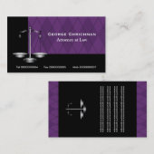 Carte De Visite Avocat à l'échelle de la justice noir violet (Devant / Derrière)